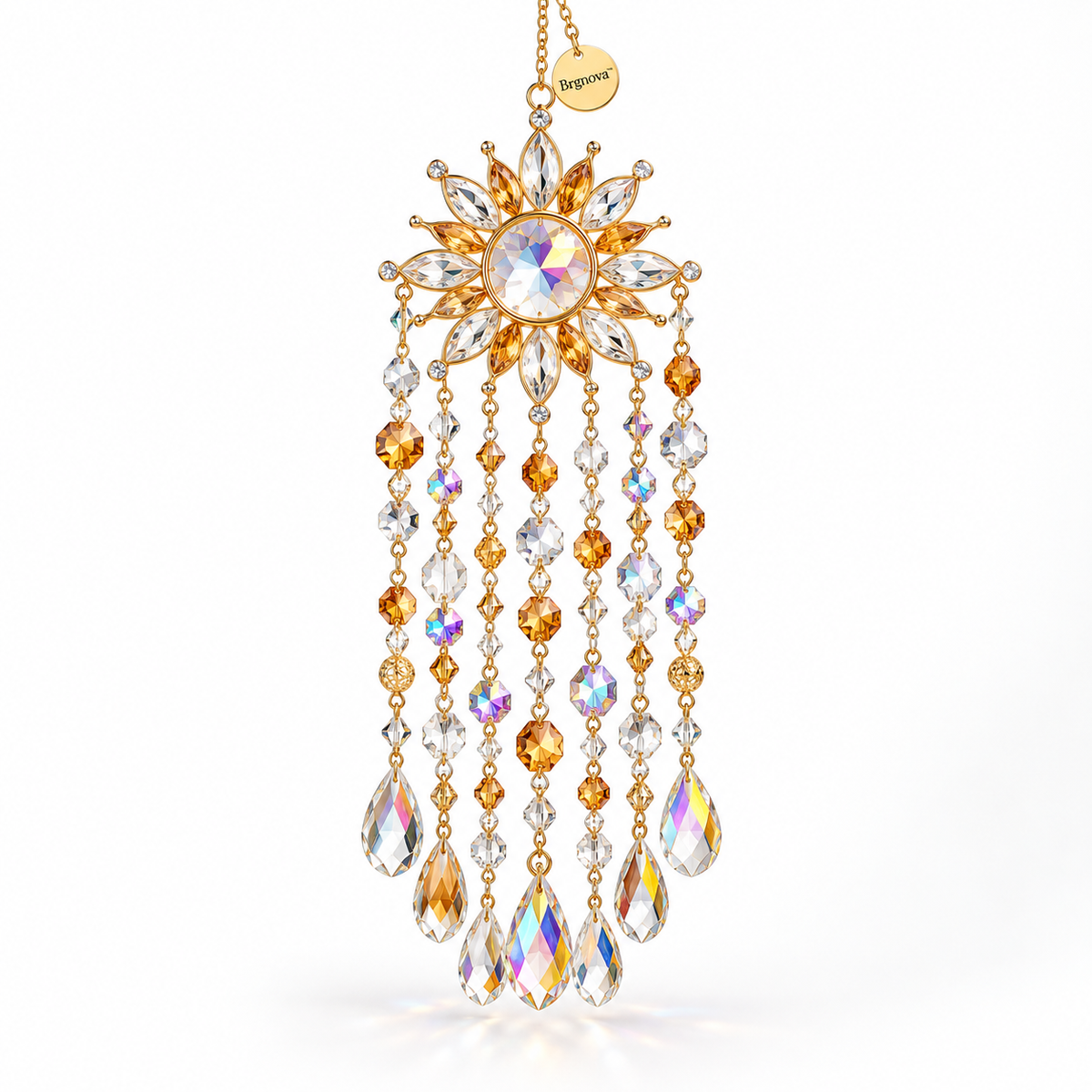 Golden Sunburst Crystal Hanging Ornament